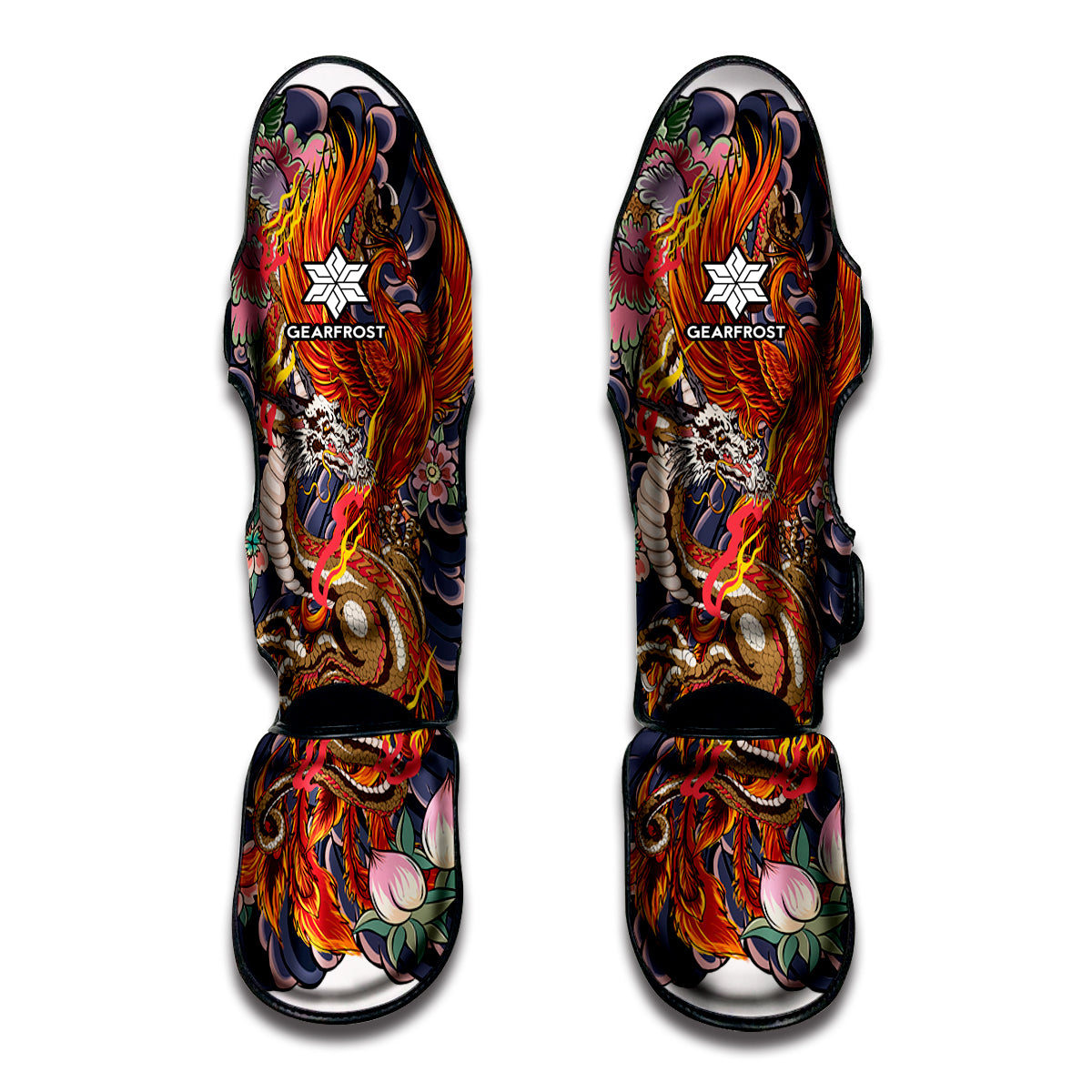 Japanese Dragon And Phoenix Tattoo Print Muay Thai Shin Guard