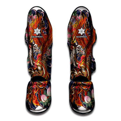 Japanese Dragon And Phoenix Tattoo Print Muay Thai Shin Guard