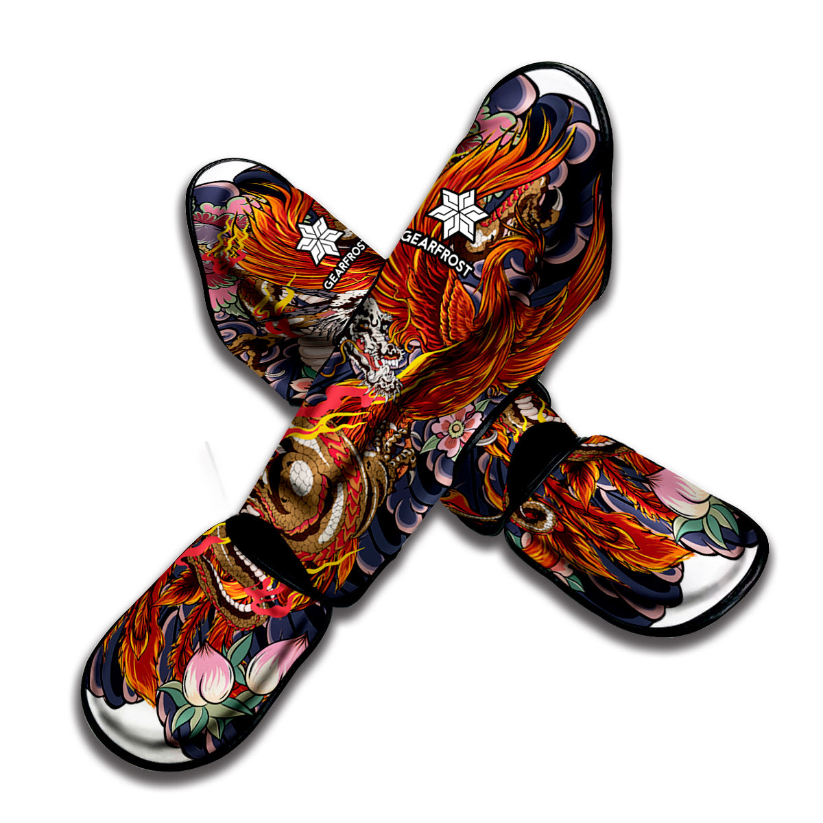 Japanese Dragon And Phoenix Tattoo Print Muay Thai Shin Guard