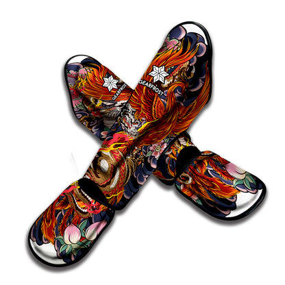 Japanese Dragon And Phoenix Tattoo Print Muay Thai Shin Guard