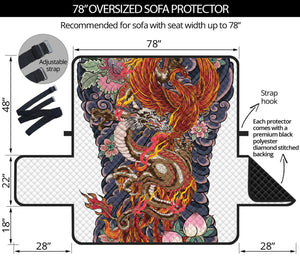 Japanese Dragon And Phoenix Tattoo Print Oversized Sofa Protector