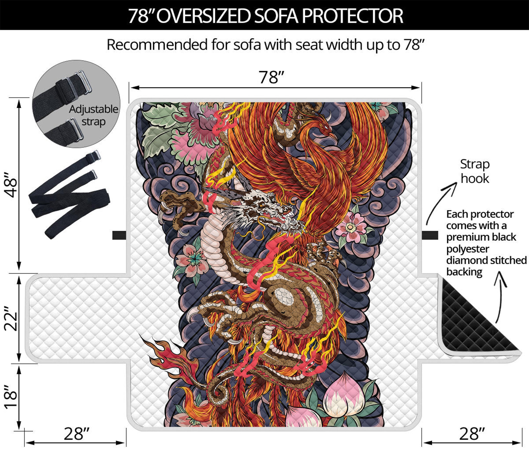 Japanese Dragon And Phoenix Tattoo Print Oversized Sofa Protector