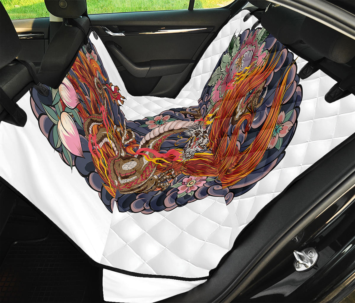 Japanese Dragon And Phoenix Tattoo Print Pet Car Back Seat Cover