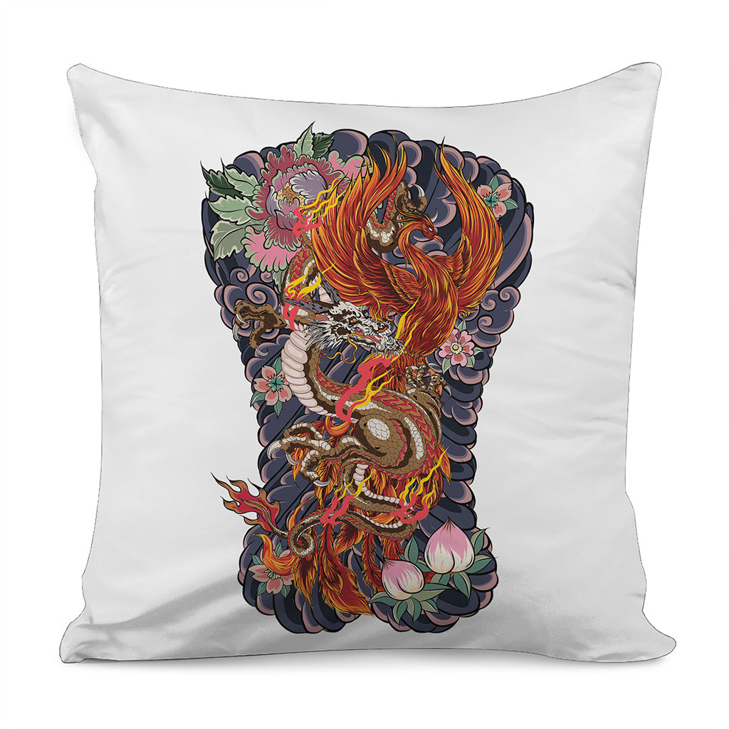 Japanese Dragon And Phoenix Tattoo Print Pillow Cover