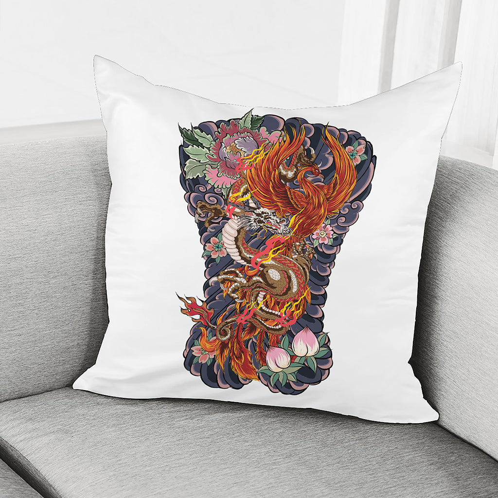 Japanese Dragon And Phoenix Tattoo Print Pillow Cover