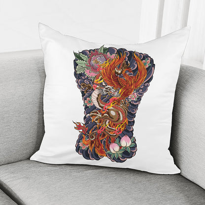Japanese Dragon And Phoenix Tattoo Print Pillow Cover