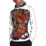 Japanese Dragon And Phoenix Tattoo Print Pullover Hoodie