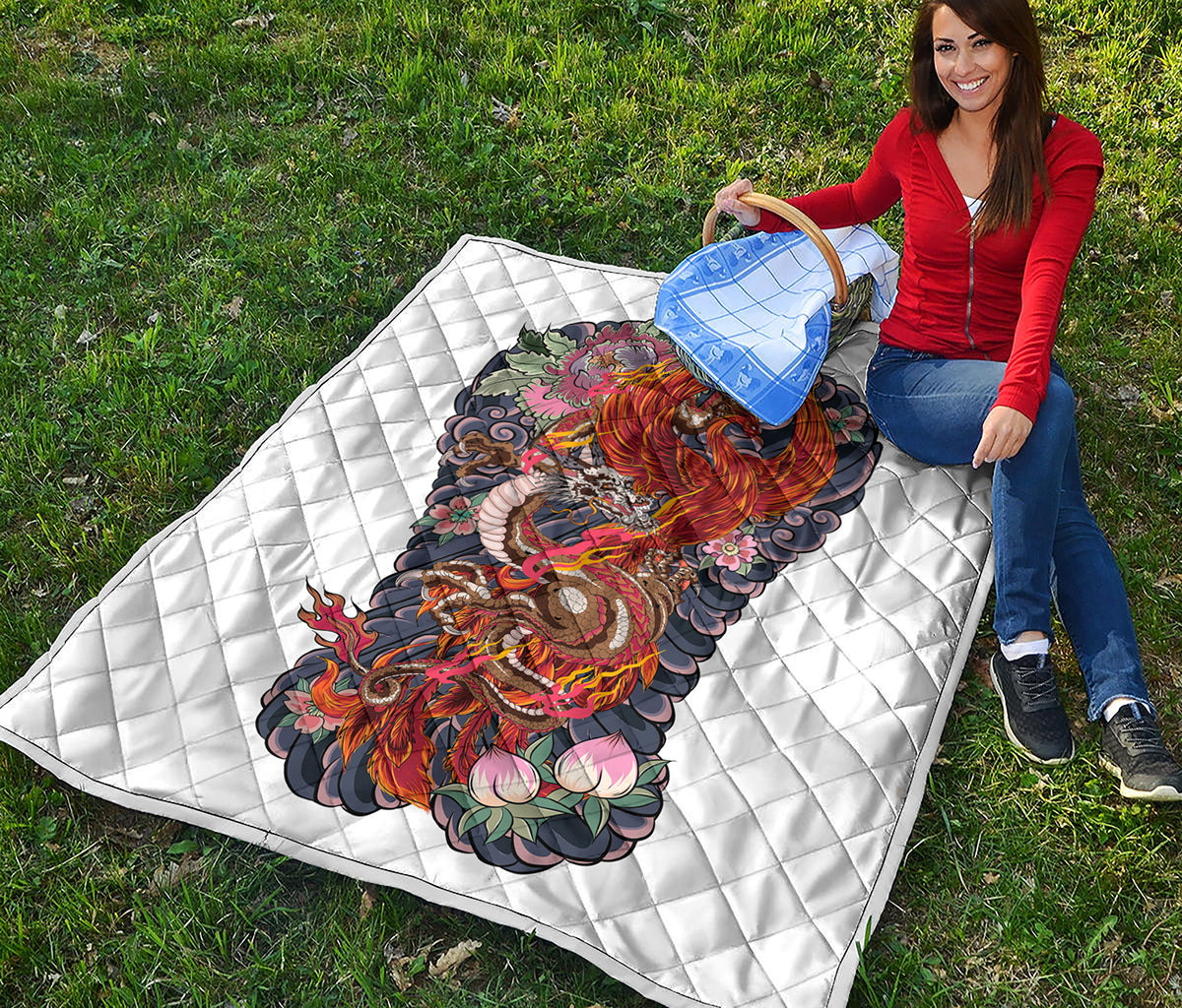 Japanese Dragon And Phoenix Tattoo Print Quilt