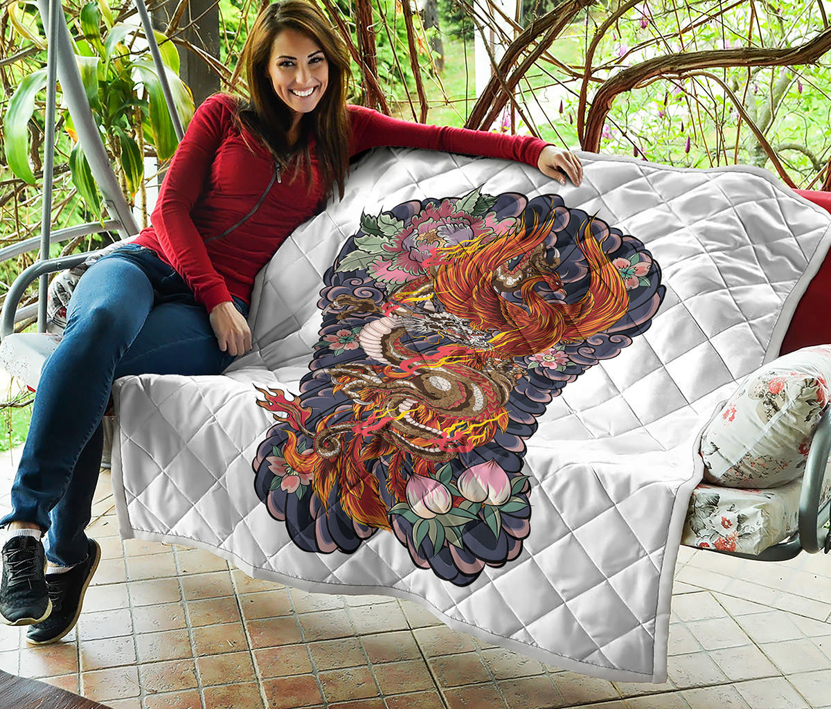 Japanese Dragon And Phoenix Tattoo Print Quilt