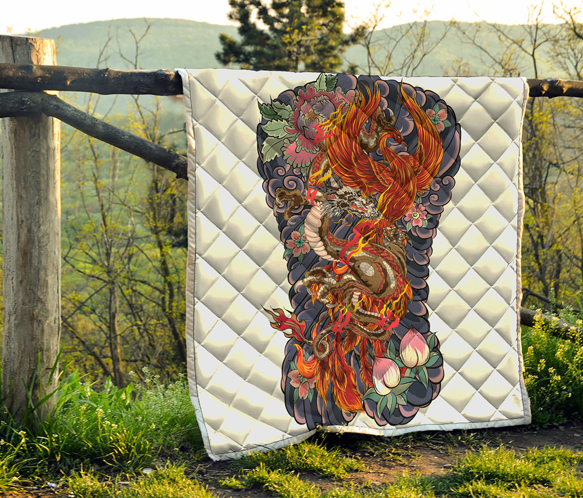 Japanese Dragon And Phoenix Tattoo Print Quilt