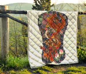 Japanese Dragon And Phoenix Tattoo Print Quilt