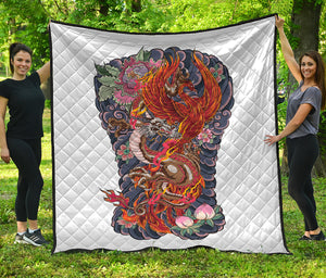 Japanese Dragon And Phoenix Tattoo Print Quilt