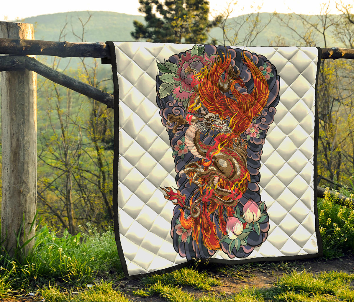 Japanese Dragon And Phoenix Tattoo Print Quilt