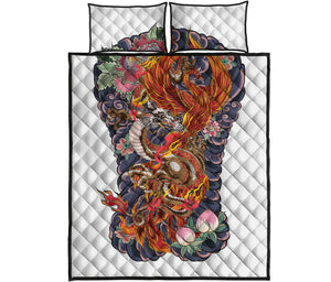 Japanese Dragon And Phoenix Tattoo Print Quilt Bed Set