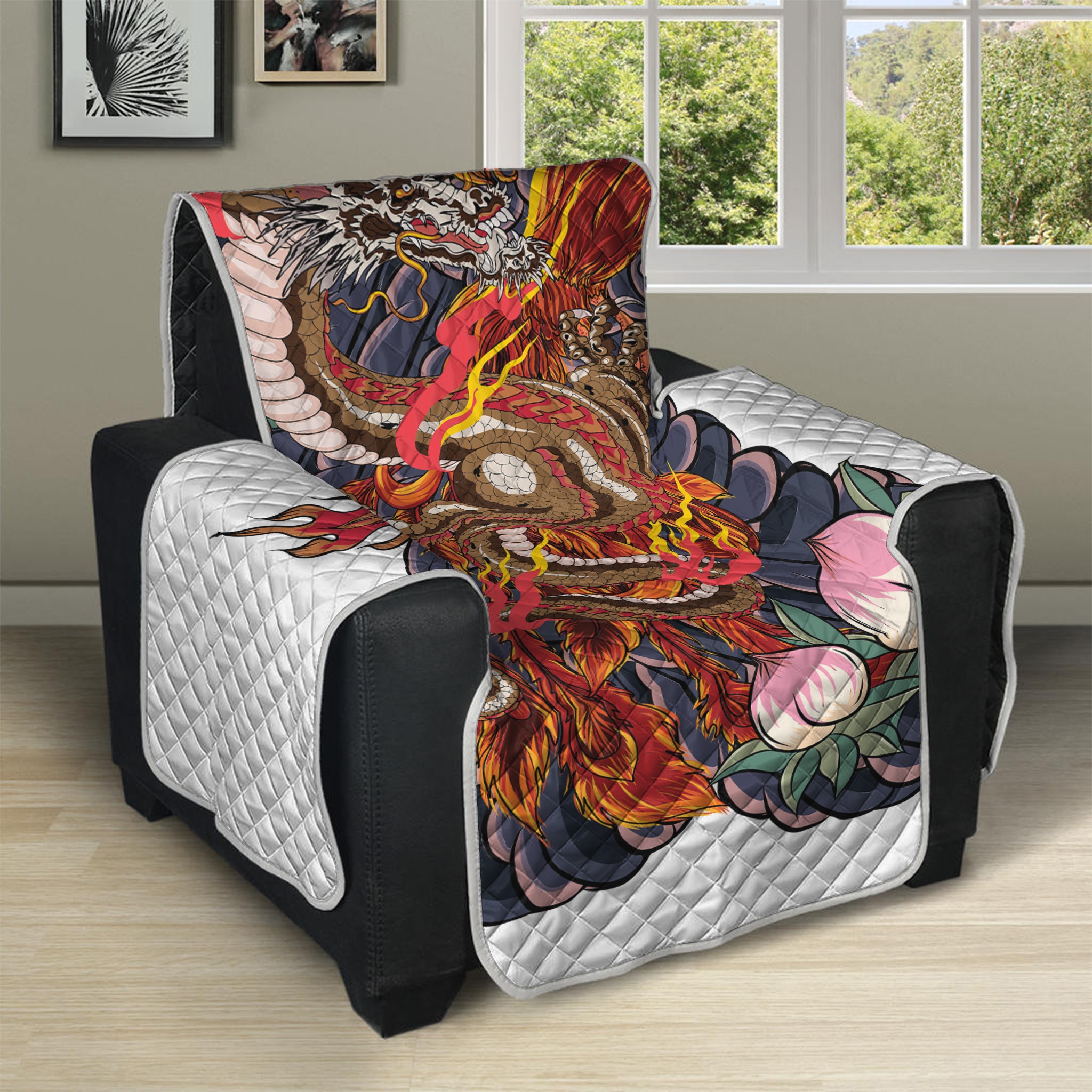 Japanese Dragon And Phoenix Tattoo Print Recliner Protector