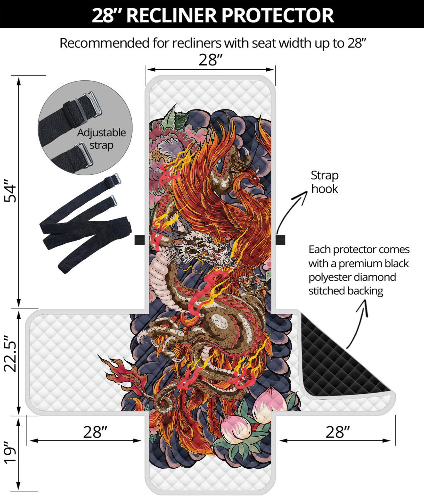 Japanese Dragon And Phoenix Tattoo Print Recliner Protector