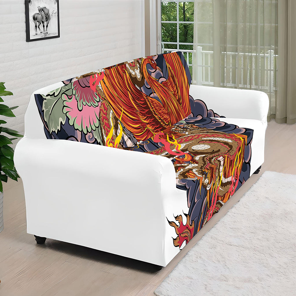 Japanese Dragon And Phoenix Tattoo Print Sofa Cover