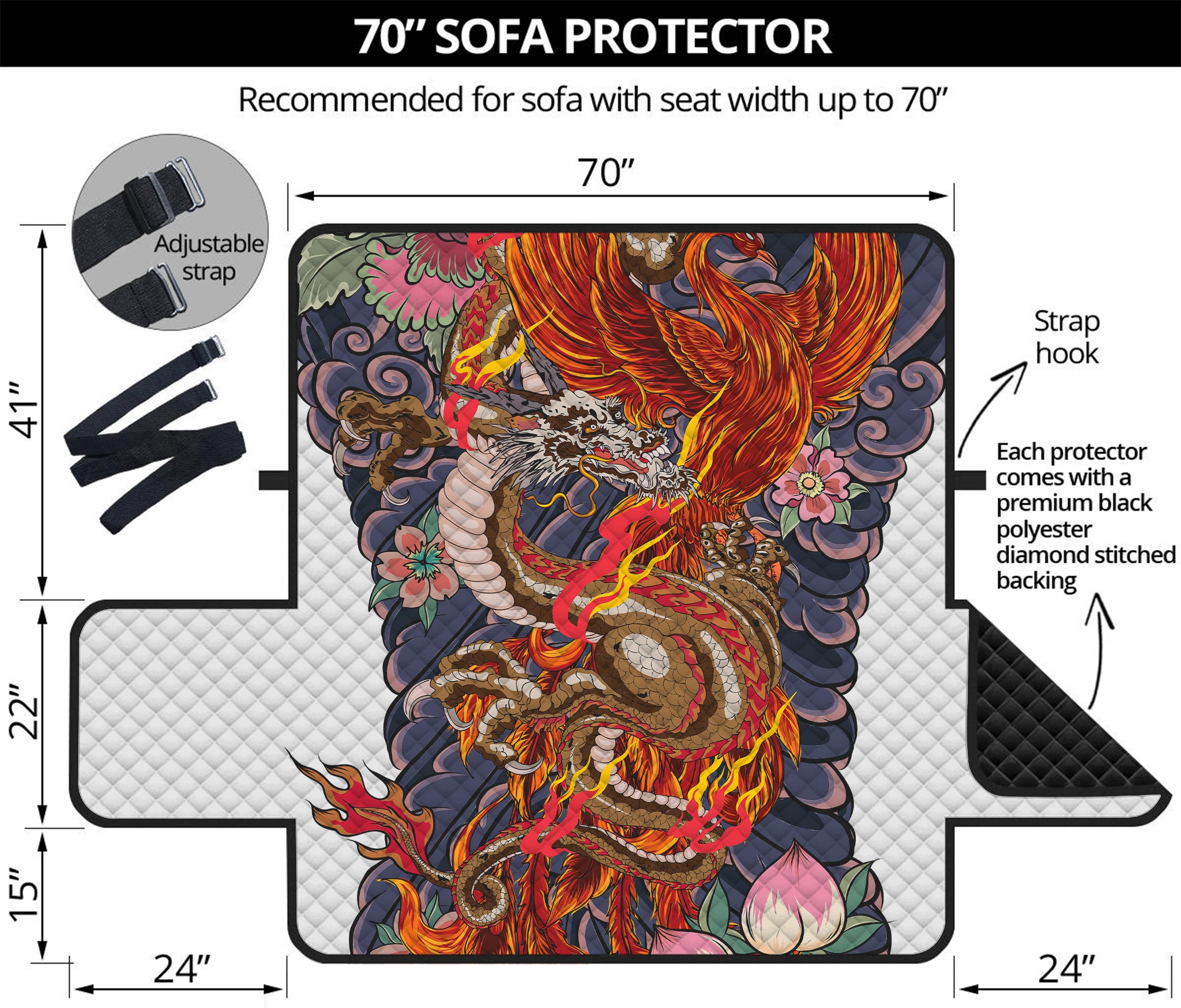 Japanese Dragon And Phoenix Tattoo Print Sofa Protector