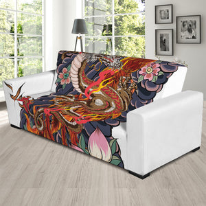 Japanese Dragon And Phoenix Tattoo Print Sofa Slipcover