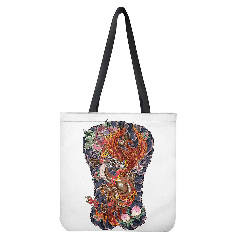 Japanese Dragon And Phoenix Tattoo Print Tote Bag