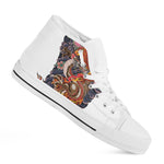 Japanese Dragon And Phoenix Tattoo Print White High Top Shoes