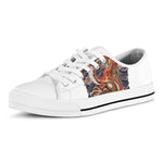 Japanese Dragon And Phoenix Tattoo Print White Low Top Shoes