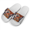 Japanese Dragon And Phoenix Tattoo Print White Slide Sandals