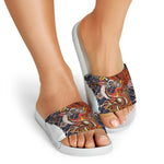 Japanese Dragon And Phoenix Tattoo Print White Slide Sandals