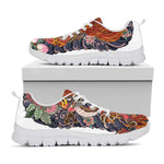 Japanese Dragon And Phoenix Tattoo Print White Sneakers