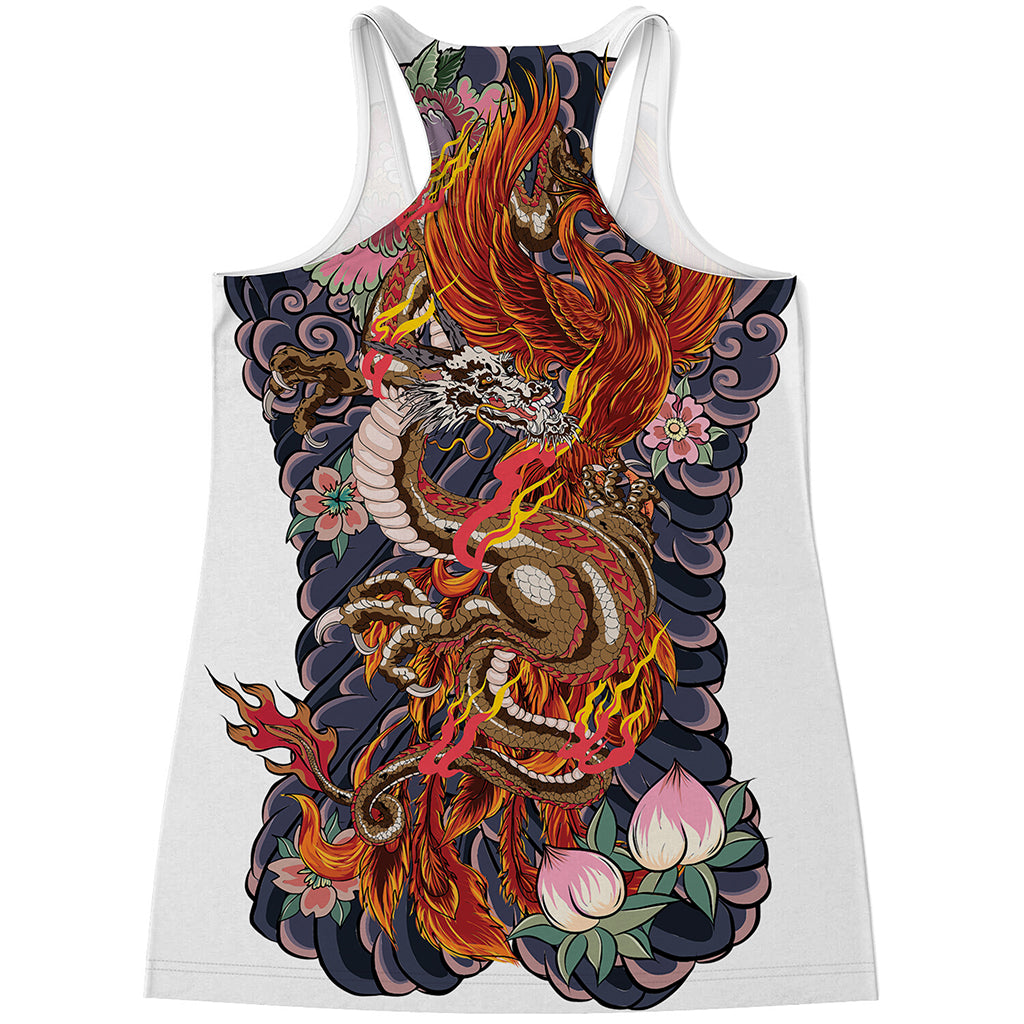 Japanese Dragon And Phoenix Tattoo Print Women's Racerback Tank Top