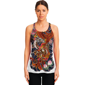 Japanese Dragon And Phoenix Tattoo Print Women's Racerback Tank Top