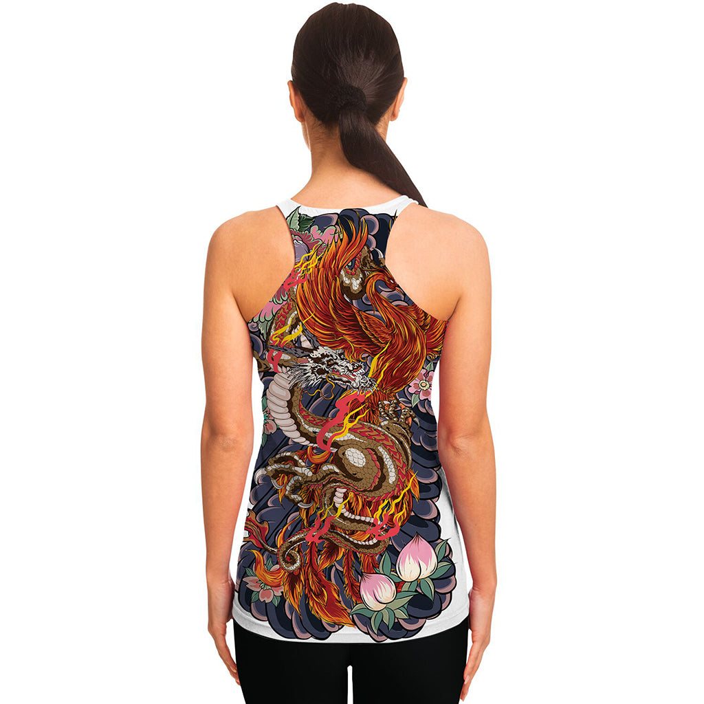 Japanese Dragon And Phoenix Tattoo Print Women's Racerback Tank Top