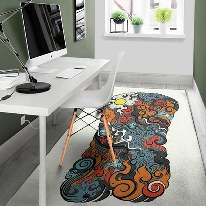 Japanese Elemental Tattoo Print Area Rug