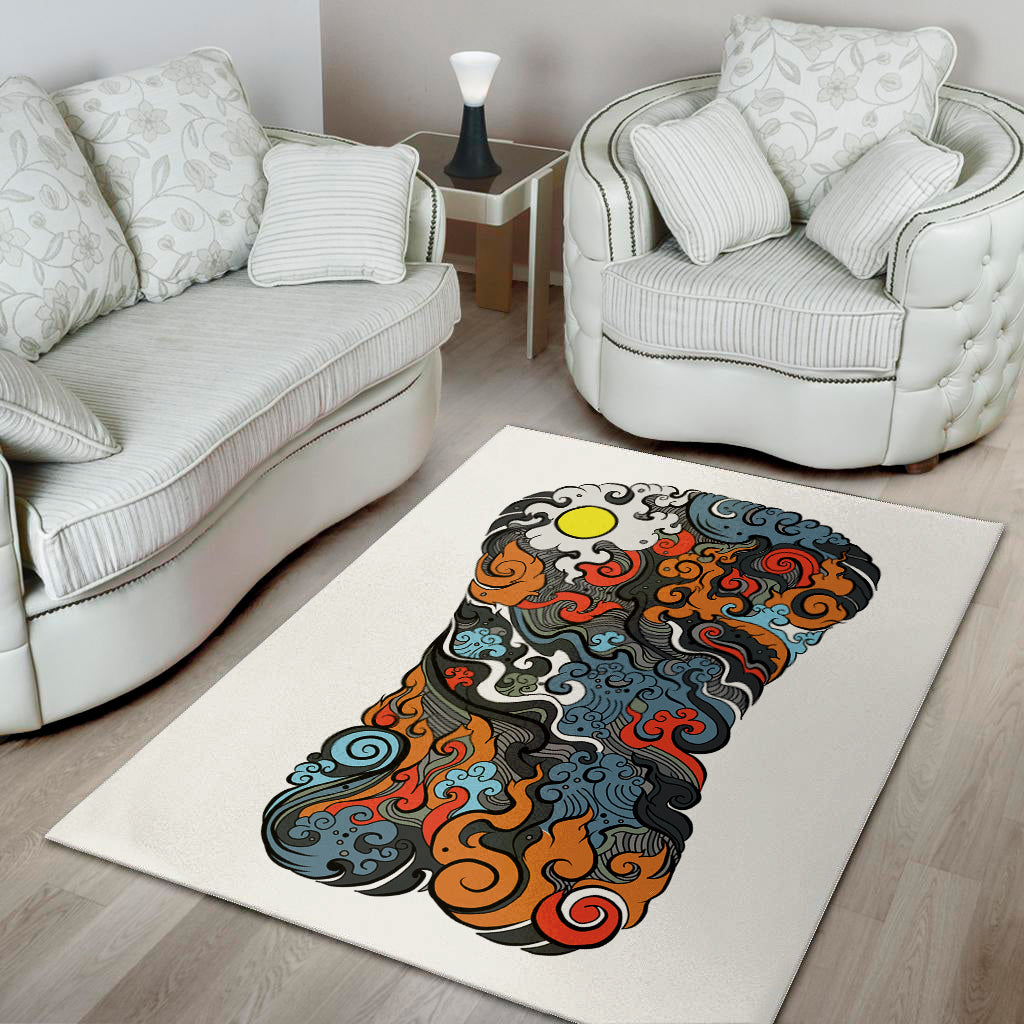 Japanese Elemental Tattoo Print Area Rug