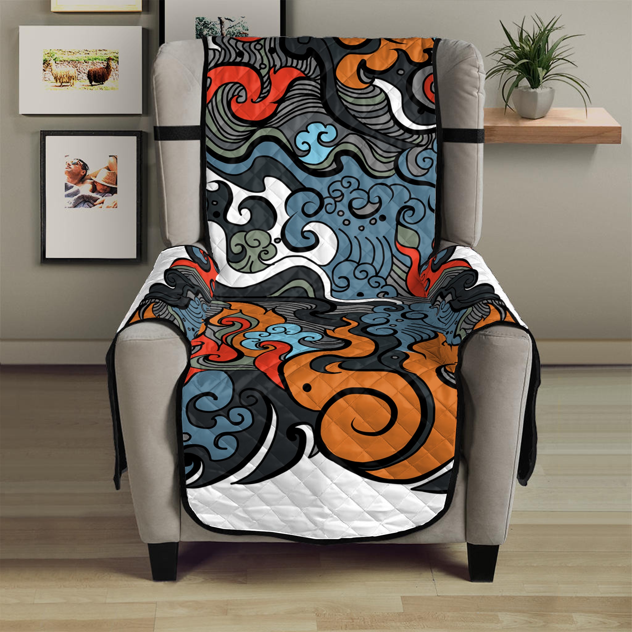 Japanese Elemental Tattoo Print Armchair Protector