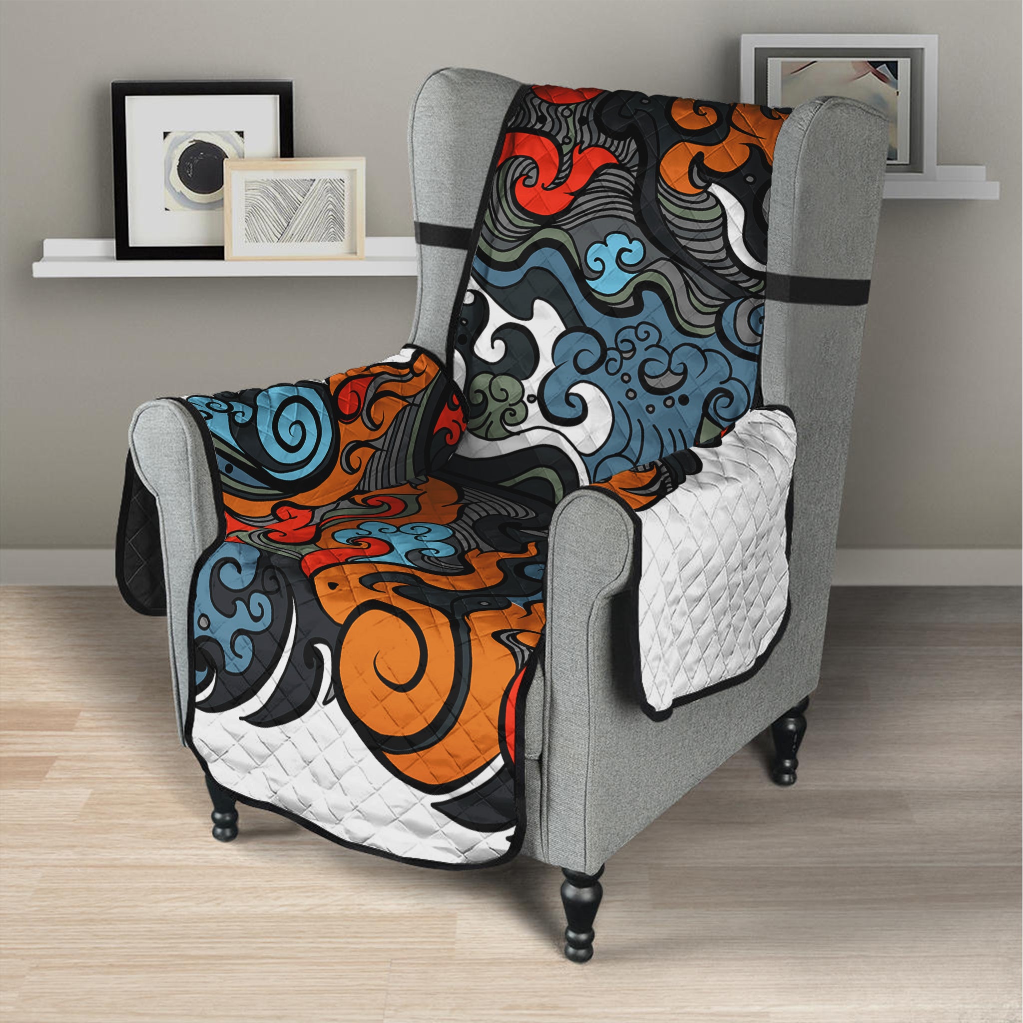 Japanese Elemental Tattoo Print Armchair Protector