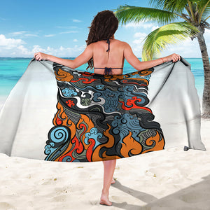 Japanese Elemental Tattoo Print Beach Sarong Wrap