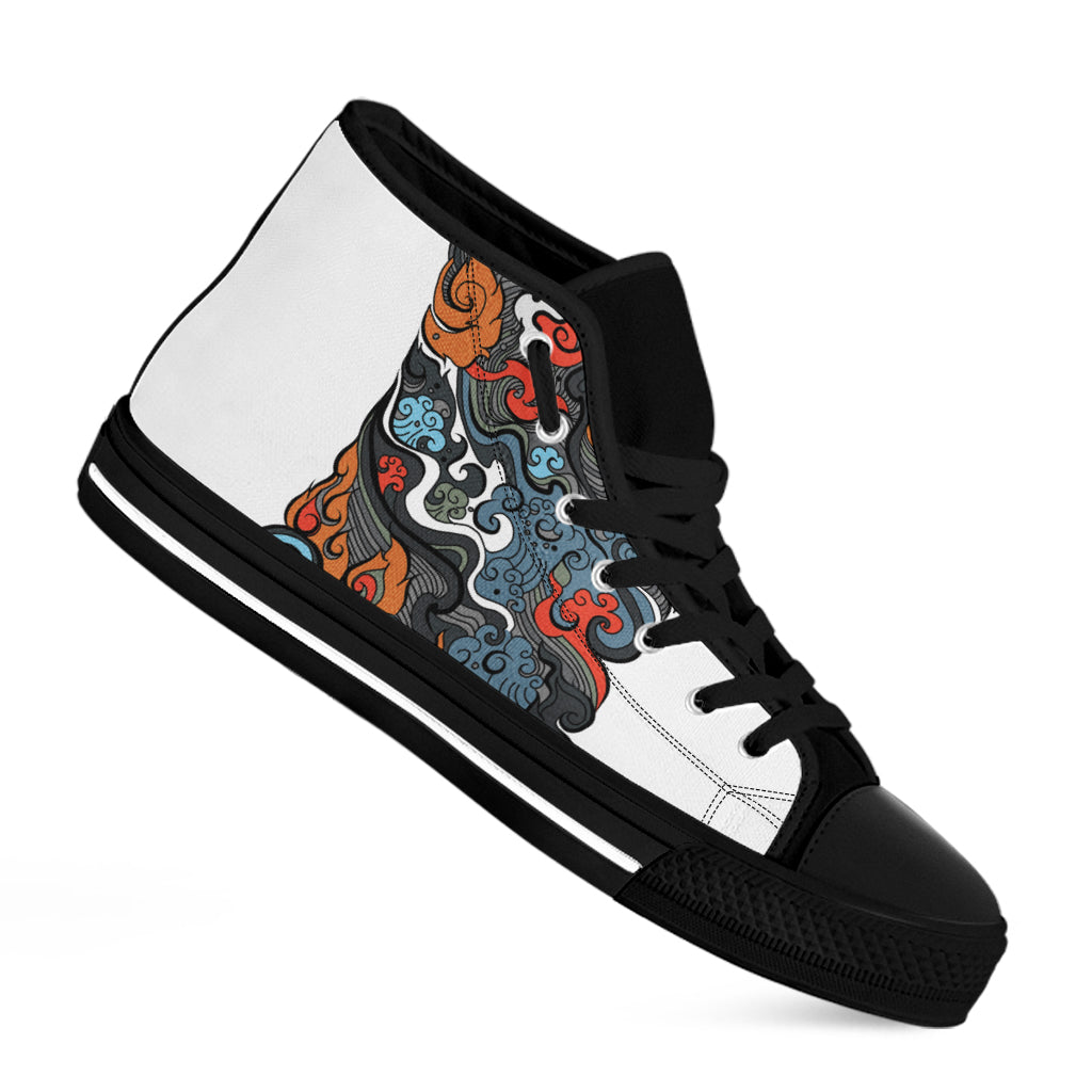 Japanese Elemental Tattoo Print Black High Top Shoes