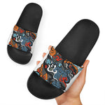 Japanese Elemental Tattoo Print Black Slide Sandals