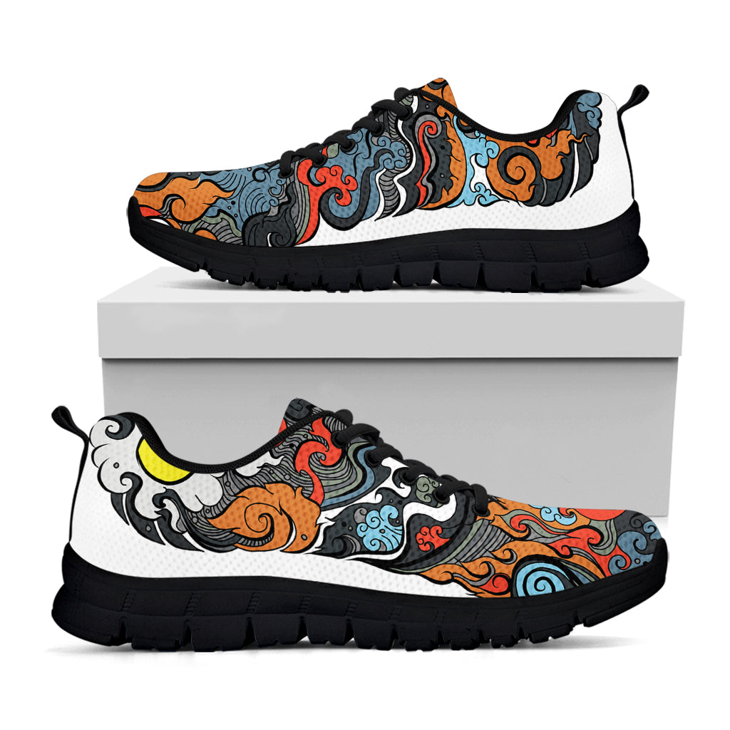 Japanese Elemental Tattoo Print Black Sneakers