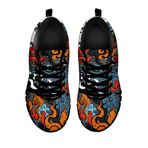 Japanese Elemental Tattoo Print Black Sneakers