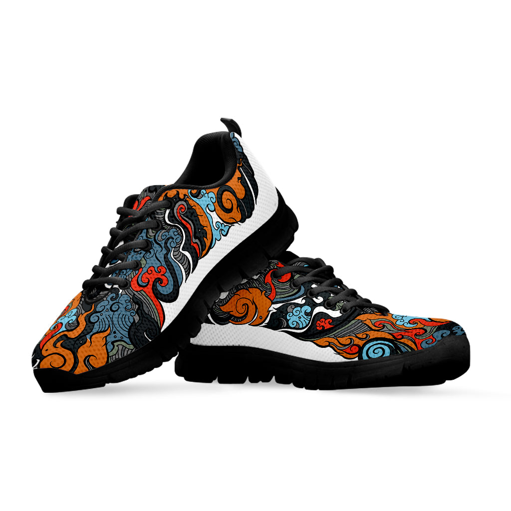 Japanese Elemental Tattoo Print Black Sneakers