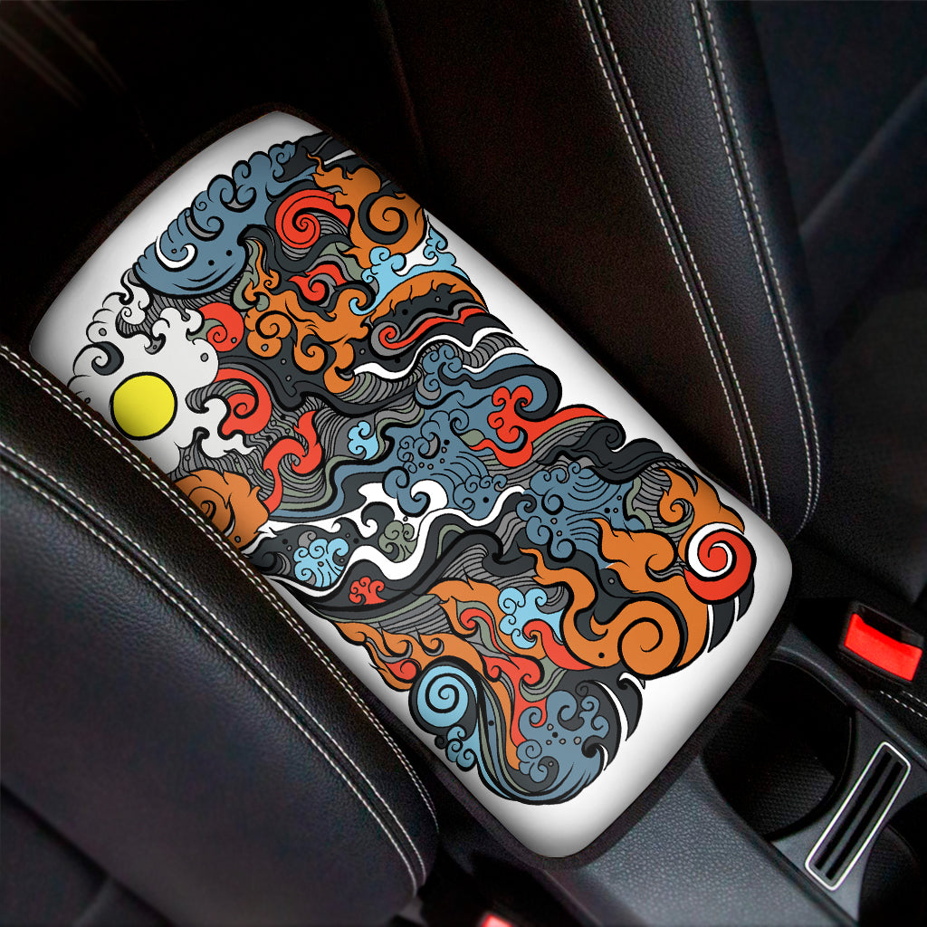 Japanese Elemental Tattoo Print Car Center Console Cover