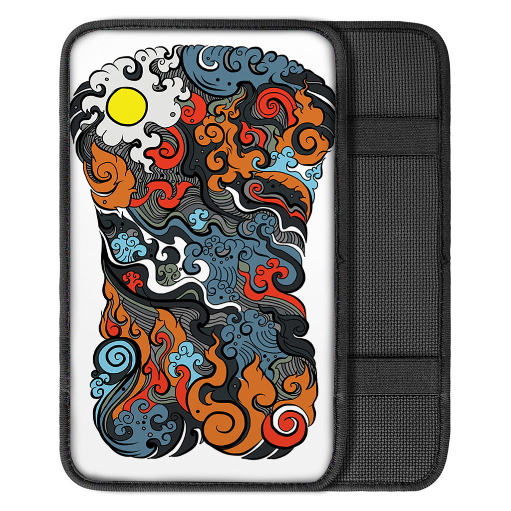 Japanese Elemental Tattoo Print Car Center Console Cover