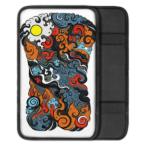 Japanese Elemental Tattoo Print Car Center Console Cover