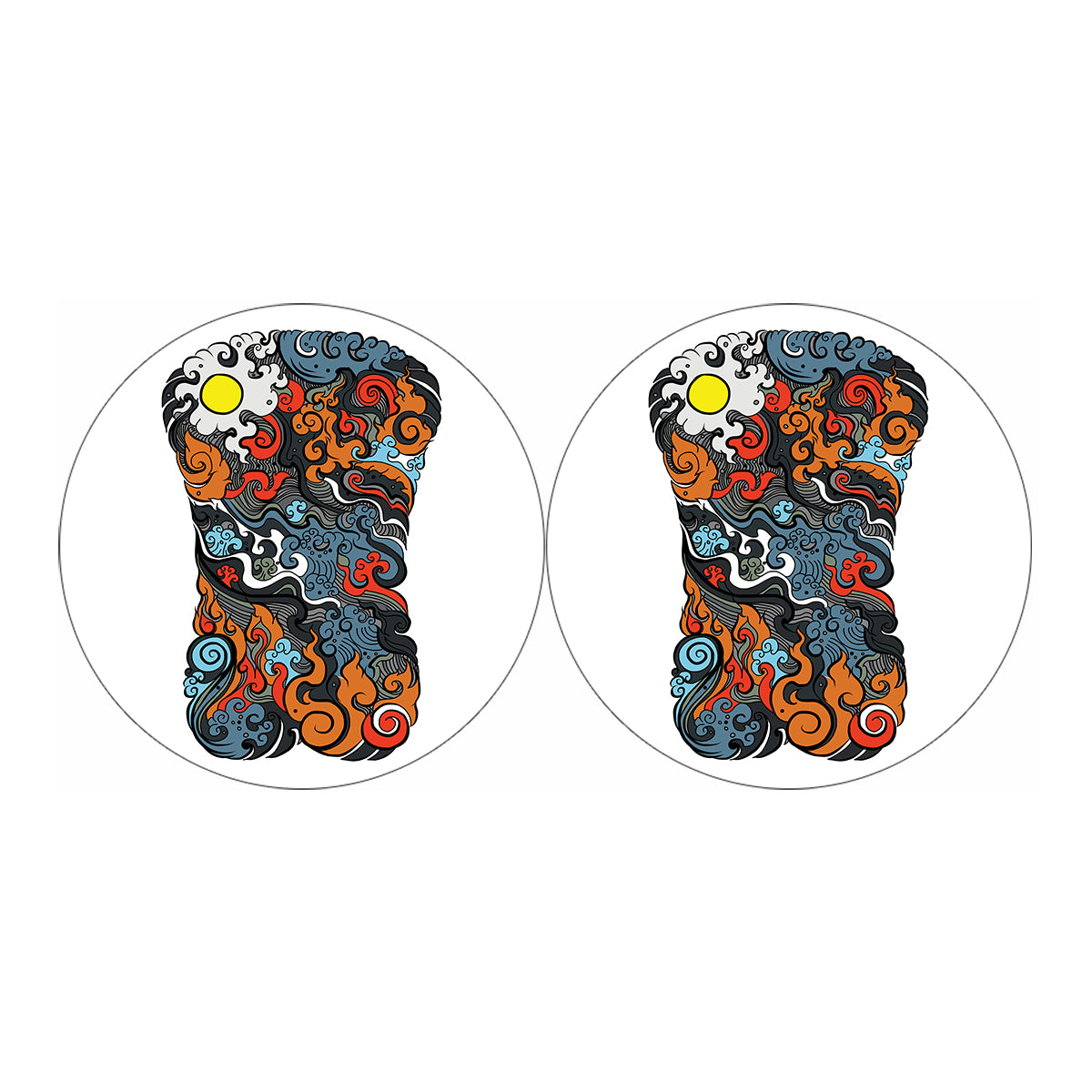 Japanese Elemental Tattoo Print Car Coasters