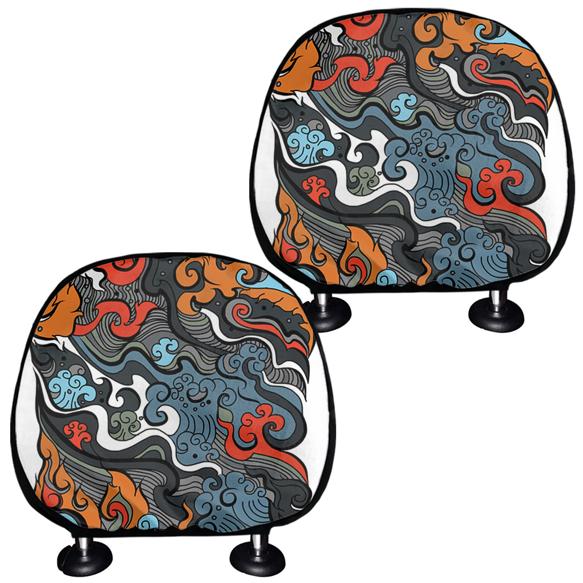 Japanese Elemental Tattoo Print Car Headrest Covers