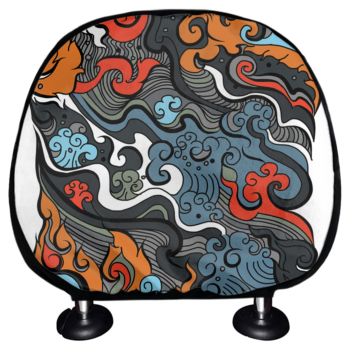 Japanese Elemental Tattoo Print Car Headrest Covers