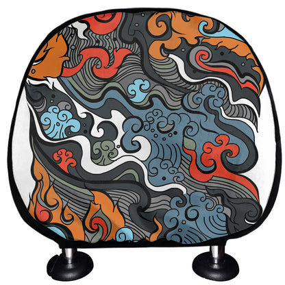 Japanese Elemental Tattoo Print Car Headrest Covers