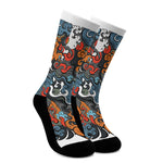 Japanese Elemental Tattoo Print Crew Socks